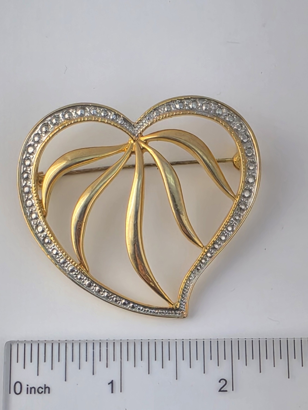 Estate Gold and Silver Heart Leaf Brooch